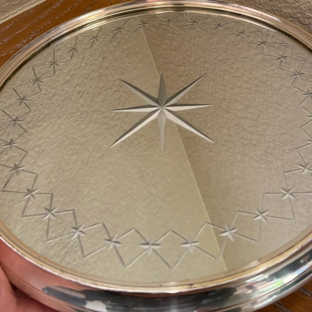 Vintage Elegant Silver and Gold Starburst Circular Mirror Tray